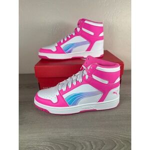 Puma Rebound Joy AC High Top Sneakers Bright Pink White Iridescent Kids US 4.5